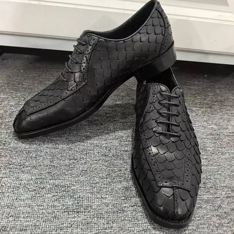 Business Formal Leather Shoes Dragon-scale Pattern Mens