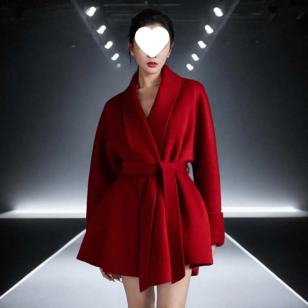 Red Autumn And Winter Bathrobe Style Reversible Cashmere Coat Women - Red