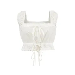 New Summer Lace Bow Drawstring Small Top Lace Elastic Short Pantskirt Skirt Suit - Top-M - View 1