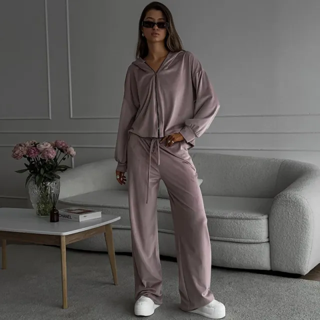 Cardigan Cap Top Sports Trousers Two piece Set Taro Purple - Shop at LoveMi
