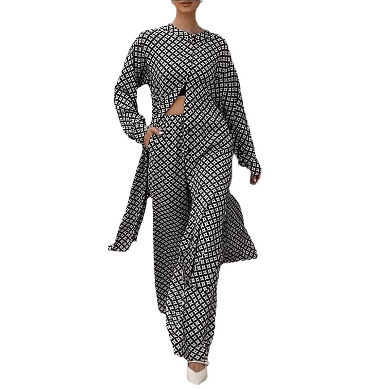 Printed Long Sleeve Loose Printed Two-piece Suit