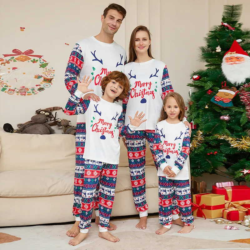 Home Wear Antlers Printed Pajamas Suit - White