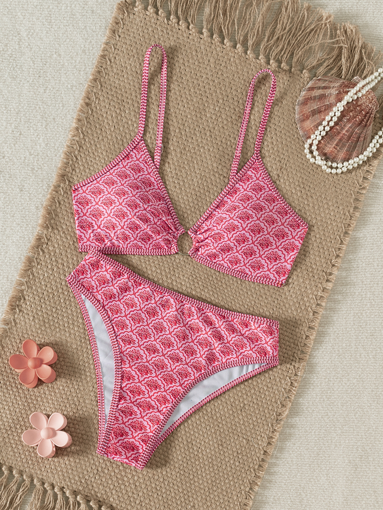 Sexy Floral-print Triangle-bra Bikini Swimsuit