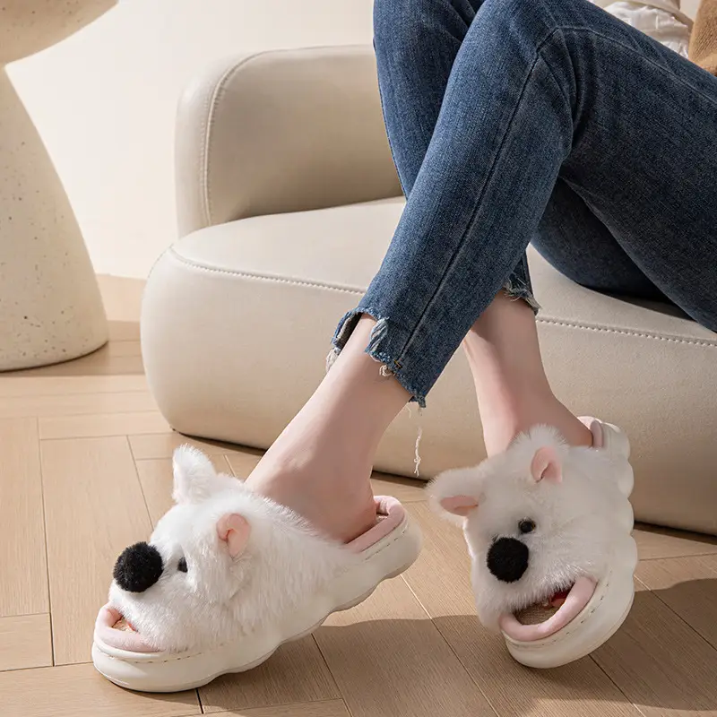 Linen Slippers For Women, Indoor Home Thick Sole Cartoon