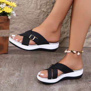 Womens Thick-soled Wedge Peep-toe Sandals