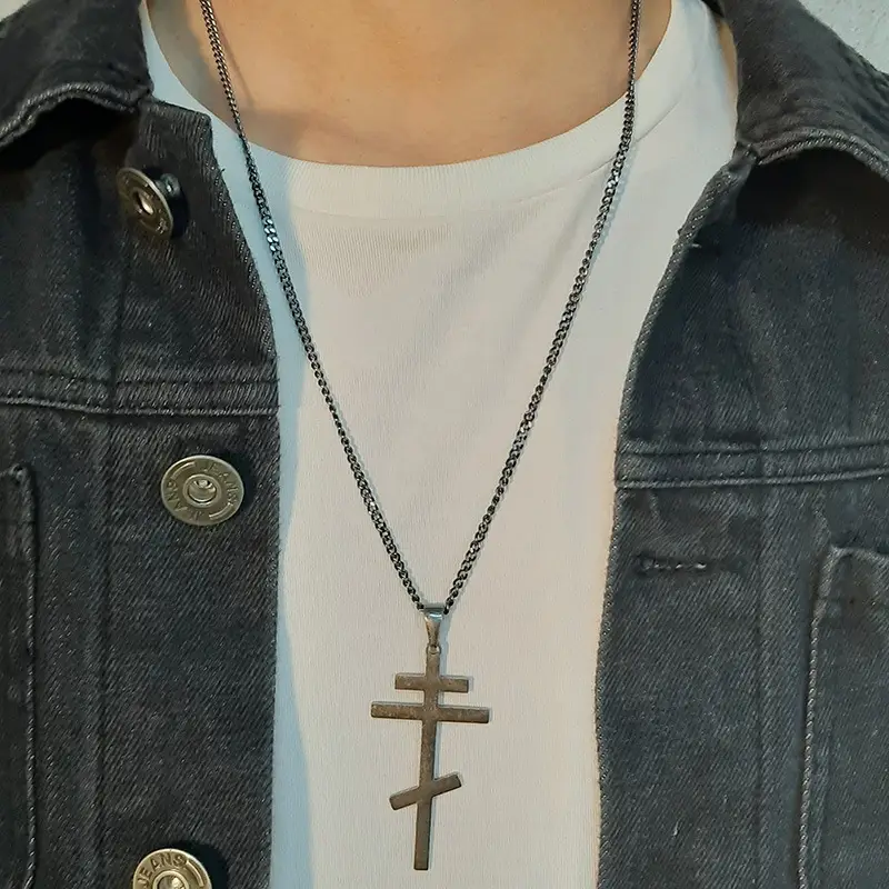 Vintage Stainless Steel Cross Pendant Titanium Steel Necklace Hip Hop Men's Accessories