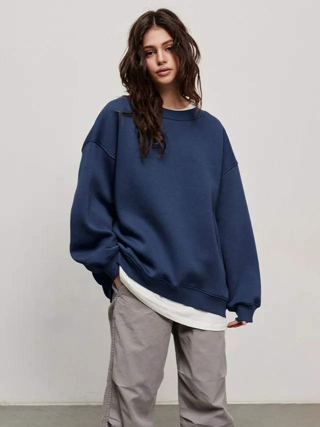 Solid Color Loose Sweater European And American Navy Blue - Shop at LoveMi
