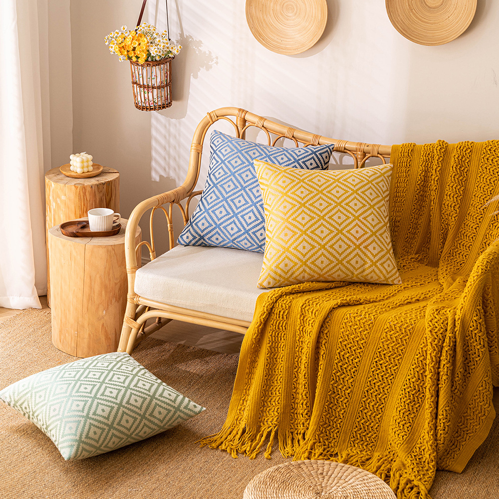 Nordic Rhombus Jacquard Pillow Cover Double-sided Woven