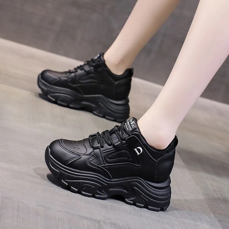 Women's Shoes Autumn Hidden Heel White Shoes Female Sneaker - Black