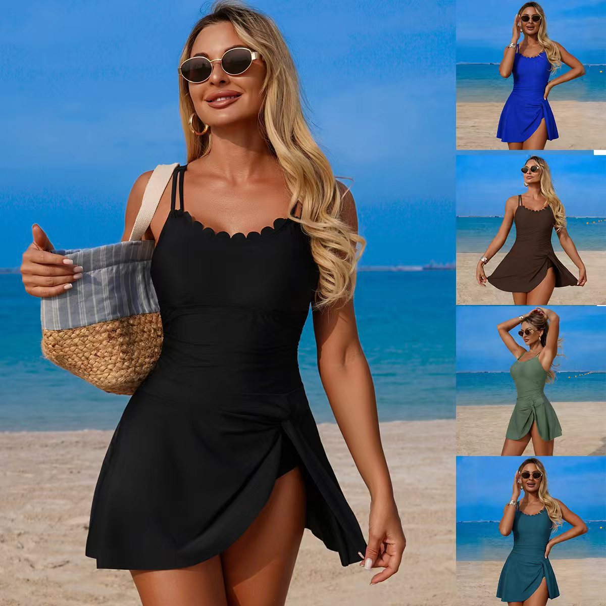 Womens Sporty Conservative Solid-color One-piece Swimsuit