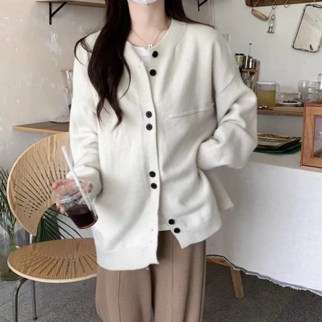 Design Sweater Lazy Coat Ins Style Loose Knitted Cardigan Beige - Shop at LoveMi