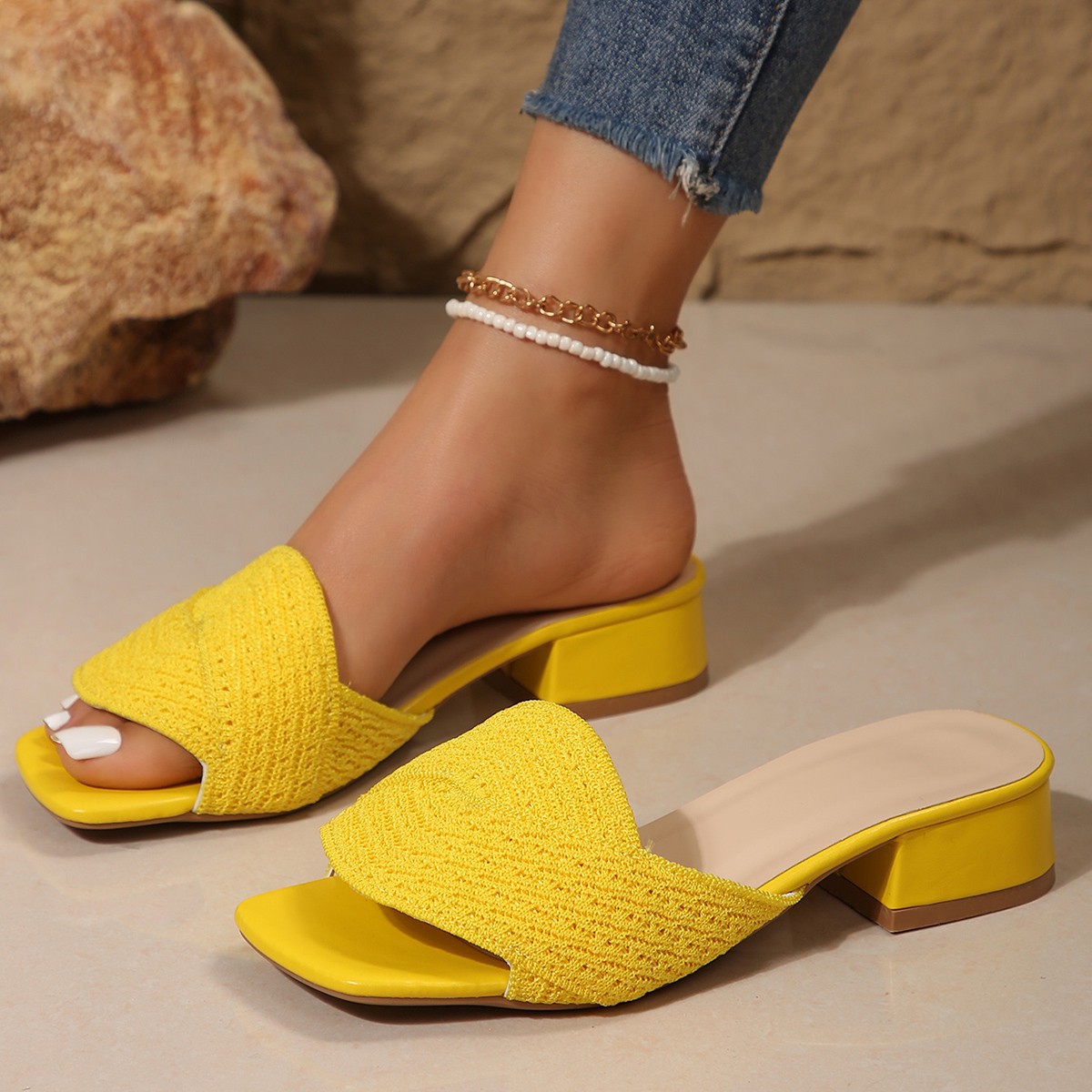 Women's Cross-Strap Mid-Heel Outdoor Plus-Size Fashion Slippers