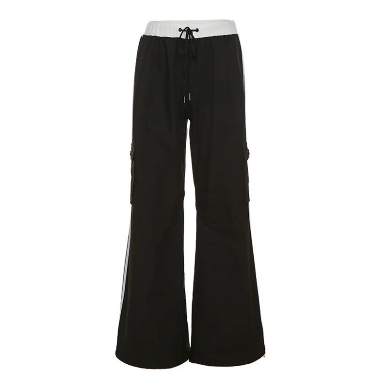 Women's High Waist Striped Ankle-tied Casual Pants - Black