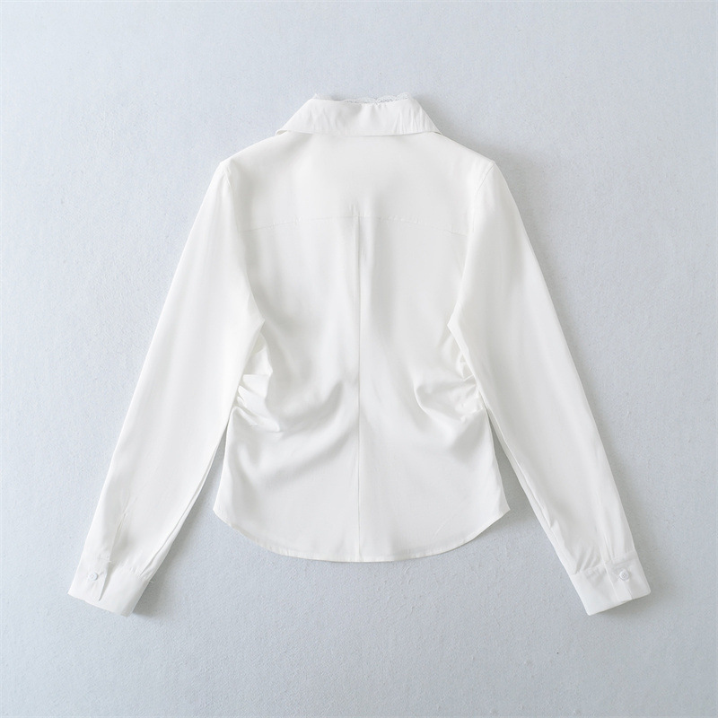 Fake Two-piece Lace Stitching Tight Waist Shirt
