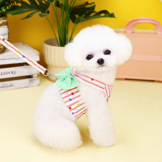 Pet Clothing Vertical Bar Bow Chest Back Orange Striped - Shop at LoveMi