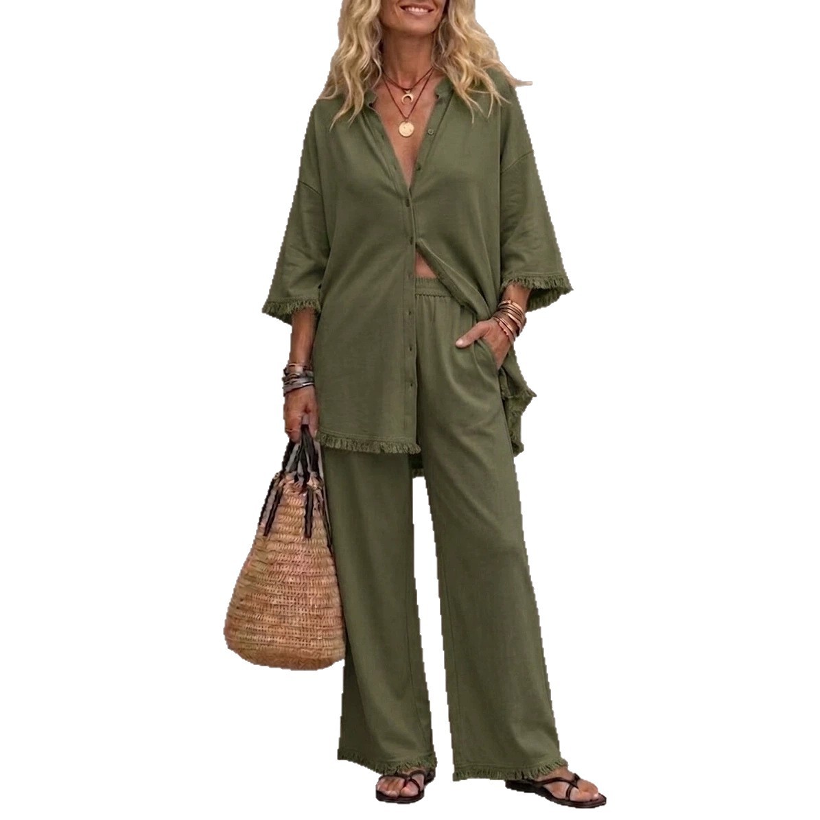 Womens Loose-fitting Top And Wide-leg Pants Two-piece Set 4