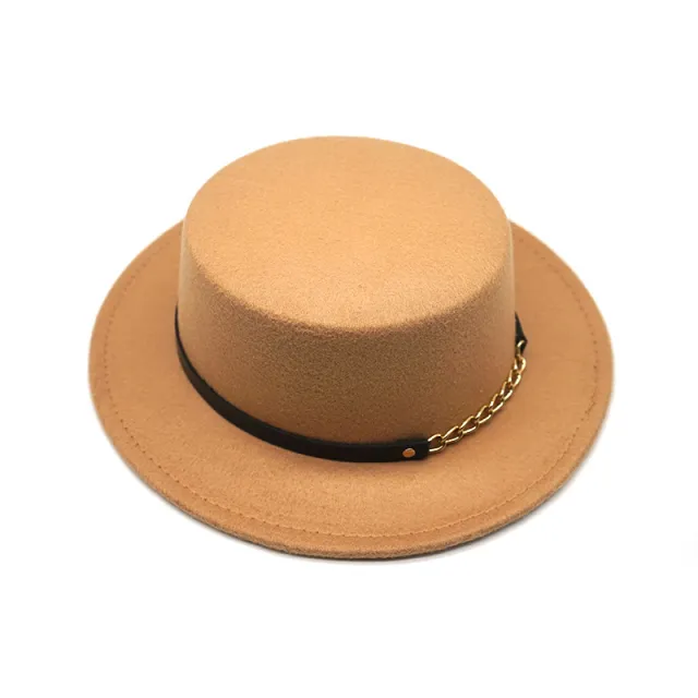 Men's And Women's Retro British Style Chain Solid Color Flat Top Hat Camel - Shop at LoveMi