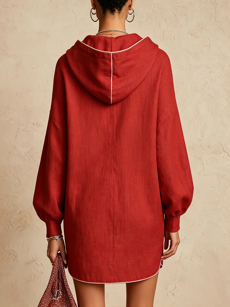 Womens Drawstring Midi Dress | Long-Sleeve Hooded
