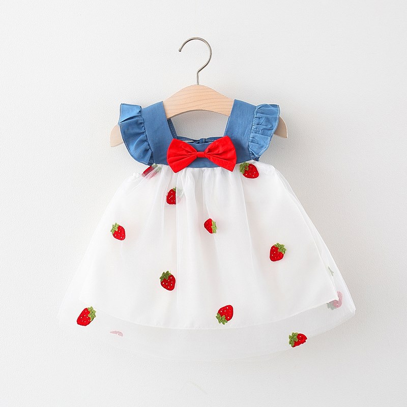 Denim Strawberry Skirt White