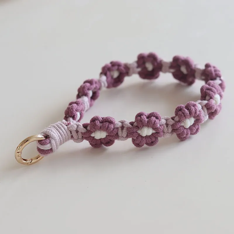 Mobile Phone Pendant Woven Mobile Phone Charm Little Flower Braid Rope Keychain - Retro Purple