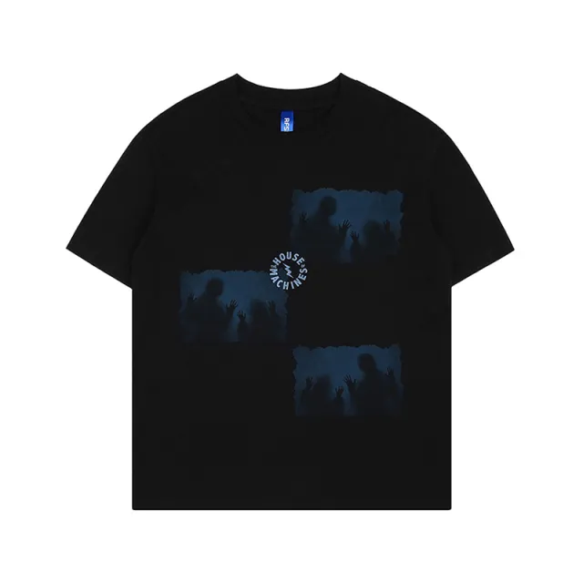 Printed Short sleeved Printed T shirt Couple Wear Loose Street Black - Shop at LoveMi