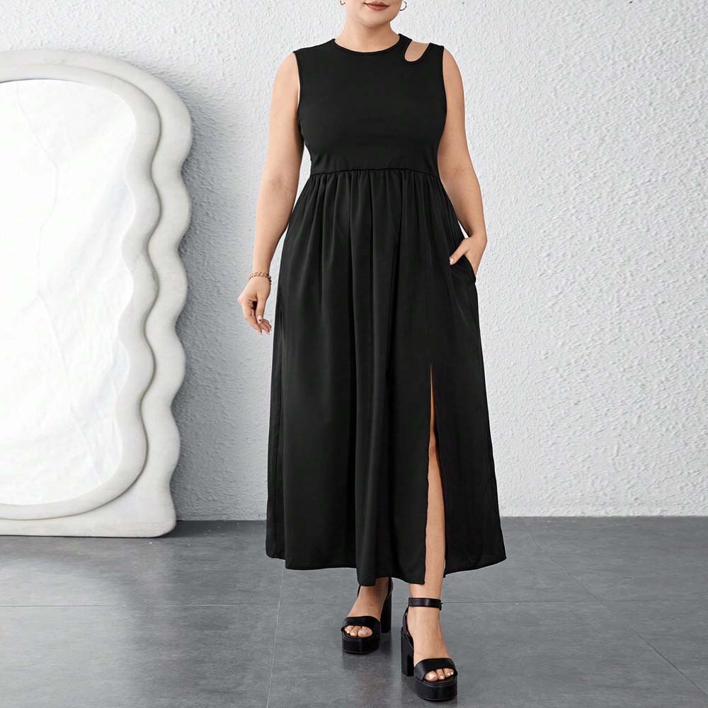 Split Dress Vest Sleeveless Stitching Dress Black - Shop at LoveMi