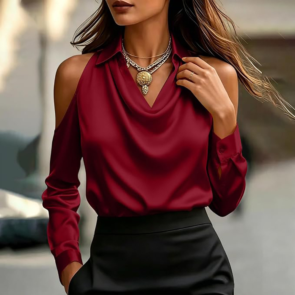 Women's Off-shoulder Long-sleeve Satin Solid-color Blouse product image