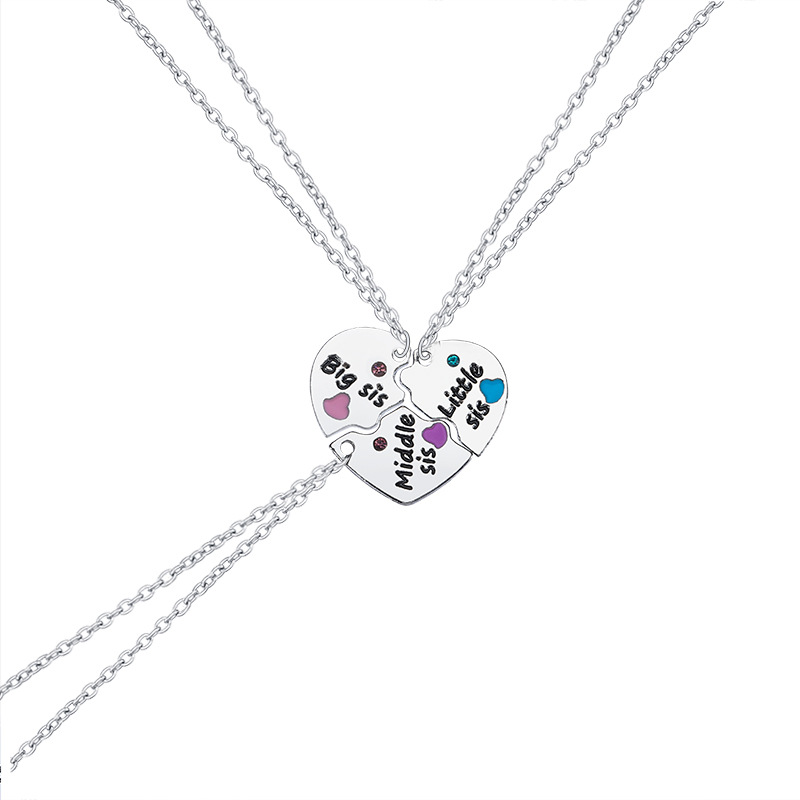 ThreeHeart-shaped Necklace Alloy Pendant Stitching Necklace Letters