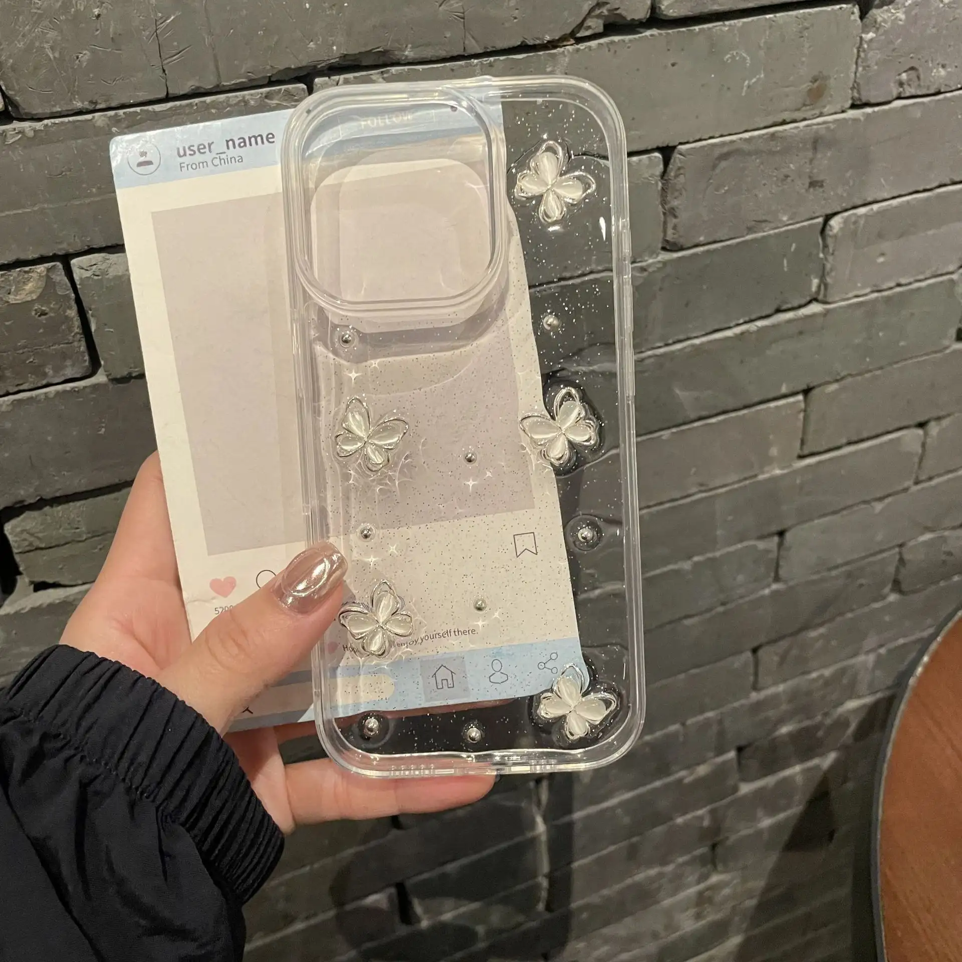 Stereo Glue Glitter Butterfly Phone Case