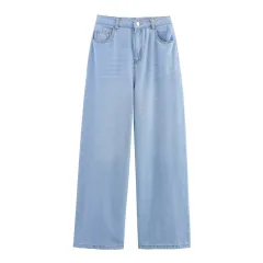 Women's Puff Sleeves Denim Shirt Jeans Suit - Light Blue Pants A03 - View 1