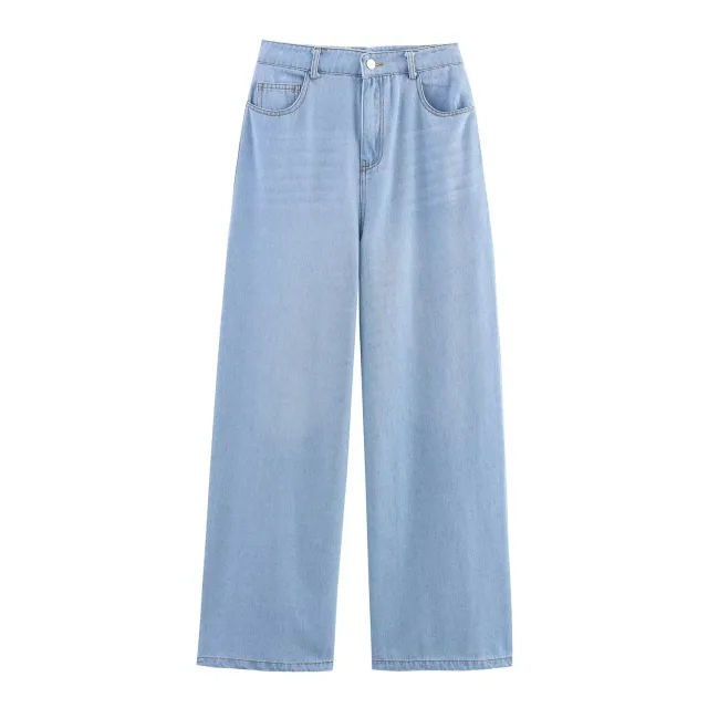 Women's Puff Sleeves Denim Shirt Jeans Suit Light Blue Pants A03 - Shop at LoveMi