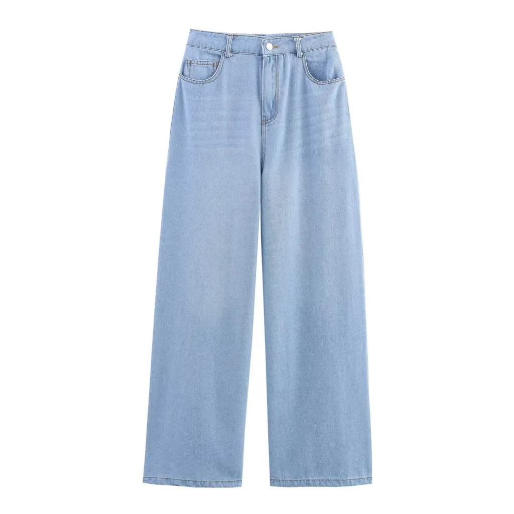 Women's Puff Sleeves Denim Shirt Jeans Suit - Light Blue Pants A03