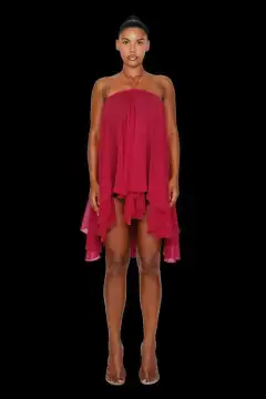 Halter Tube Top Loose Short Dress - Red A700Ds - View 1