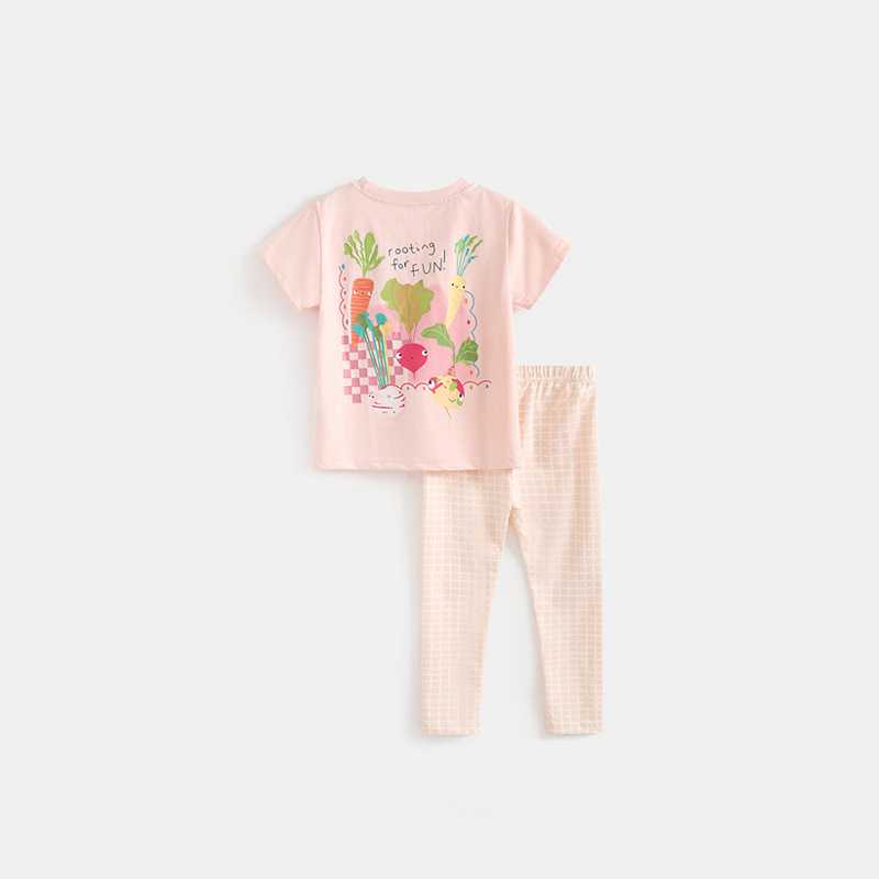 Girls' Set Crew Neck T-Shirt And Shorts Two-Piece Combo