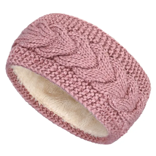 Fleece lined Twist Knitted Hair Band Sports Headband Gary Leather Purple - Shop at LoveMi