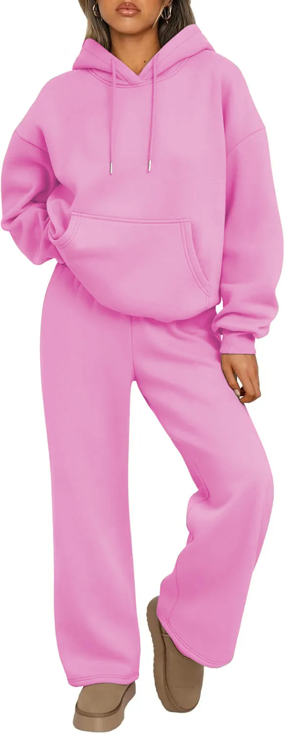 Autumn And Winter Casual Hooded Sweatshirt Oversized Wide leg Pink - Shop at LoveMi