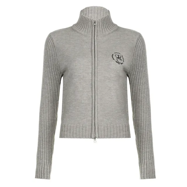Double headed Zipped Stand Collar Long sleeved Woolen Coat Gray - Shop at LoveMi