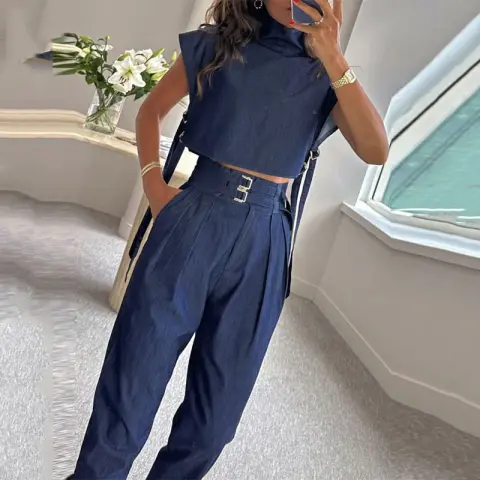 Casual Belt Decorative Turtleneck Short Sleeve and Long Pattern