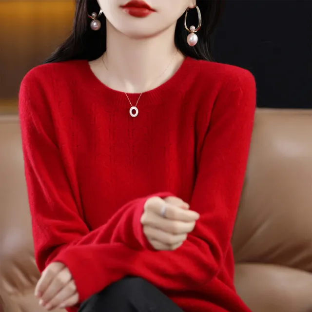 New Round Neck Bottoming Shirt Pullover Women's Sweater Cherry Red - Shop at LoveMi