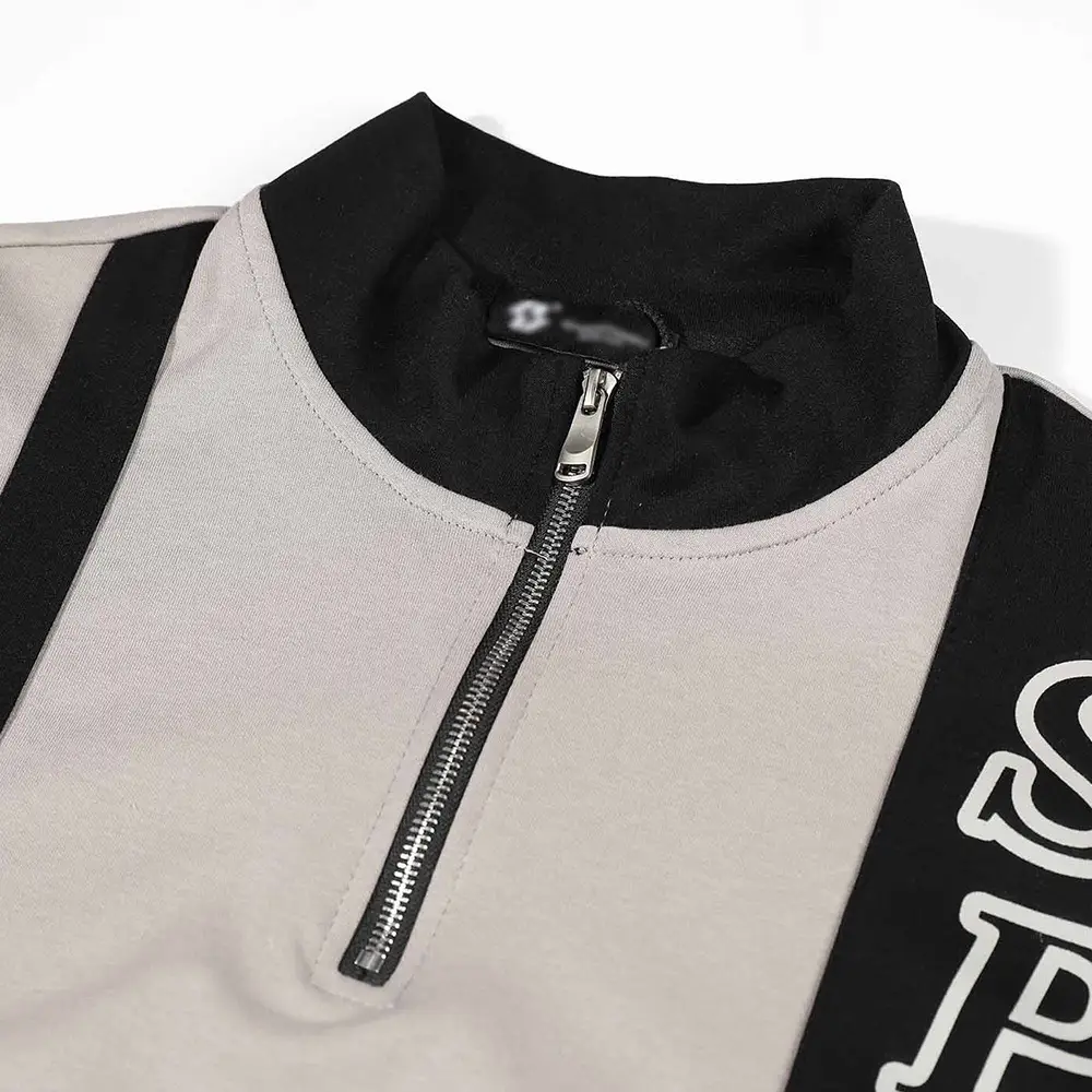 Men's Loose Sports Top European And American Stitching Contrast Color Stand Collar Half Zip Short Sleeve
