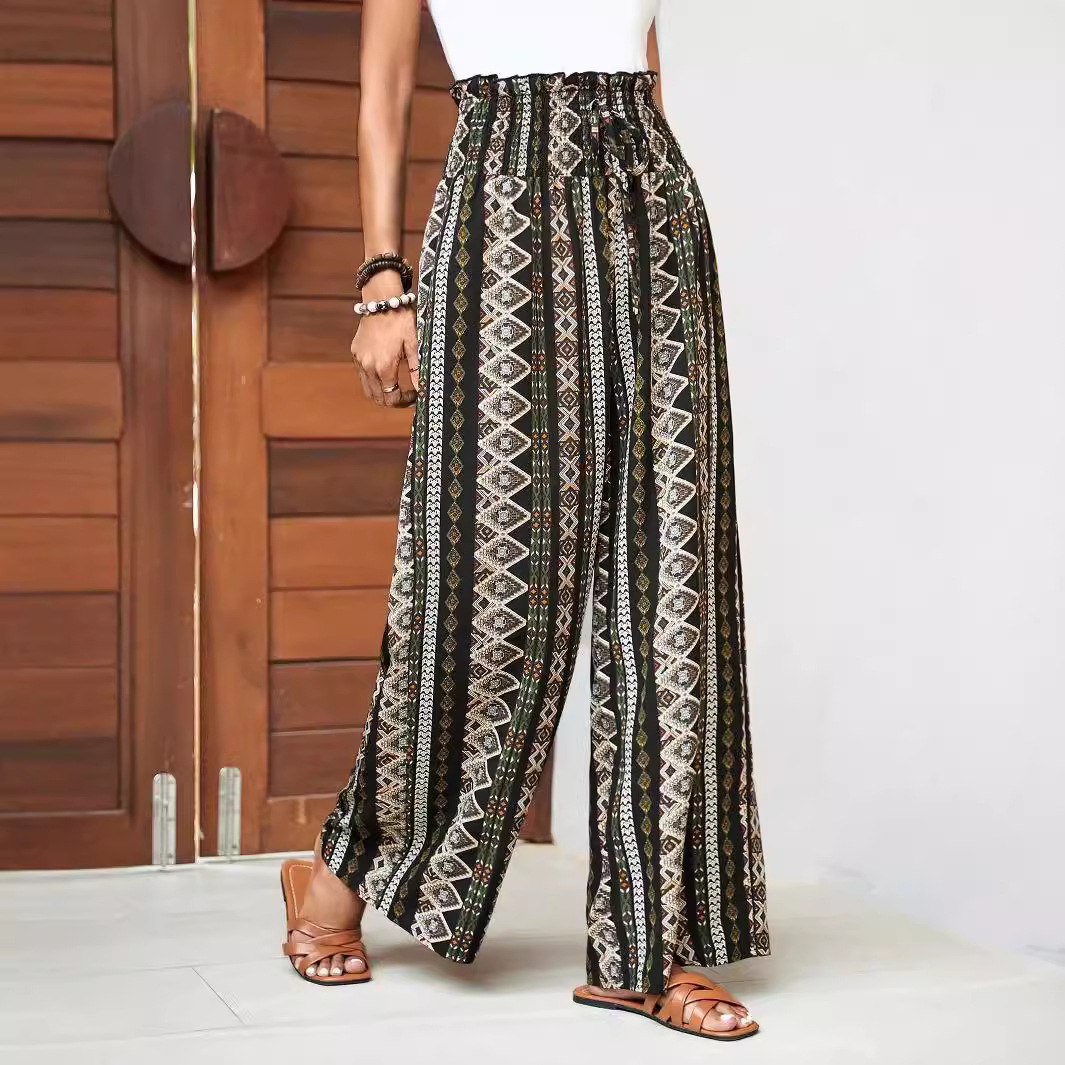 Loose Wide-leg Pants High Waist Print Trousers For Women
