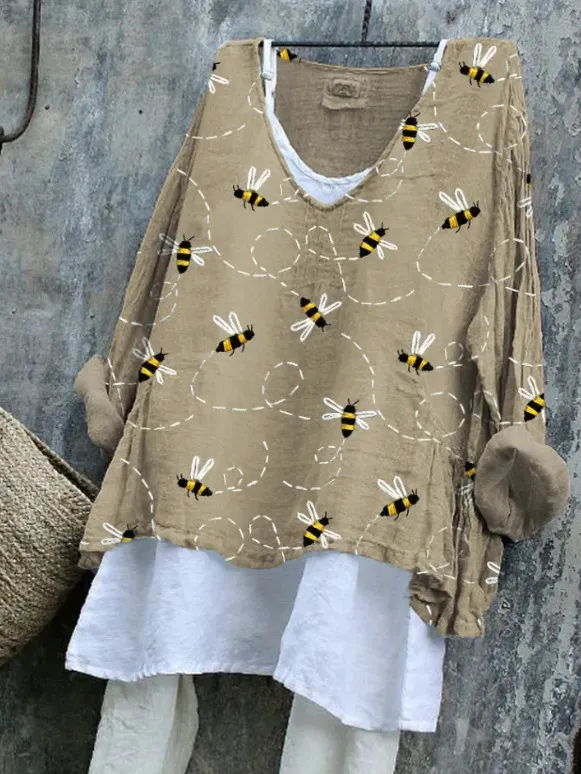 Women's Casual Printed V neck Long Sleeve Top - Shop at LoveMi
