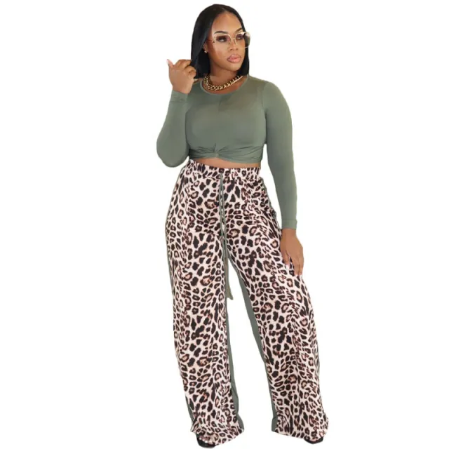 Leopard Print Wide Leg Pants Suit Olive - Shop at LoveMi