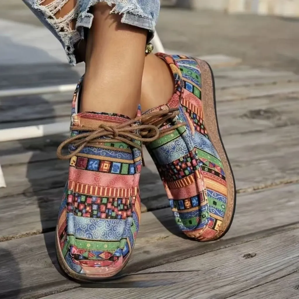 Colour Graffiti Canvas Flat Bottom Pumps - Green