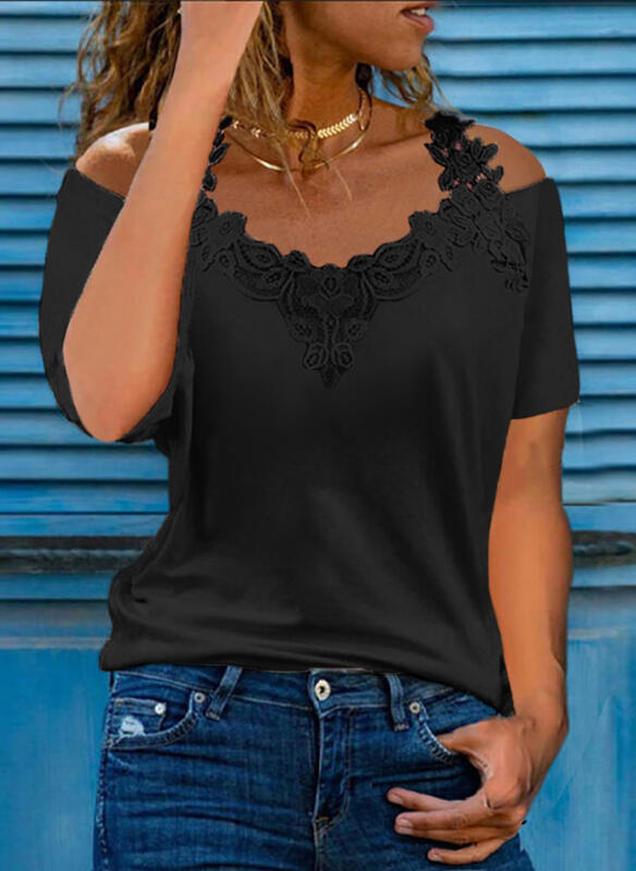 V neck Plus Size Printed Top T shirt Black - Shop at LoveMi