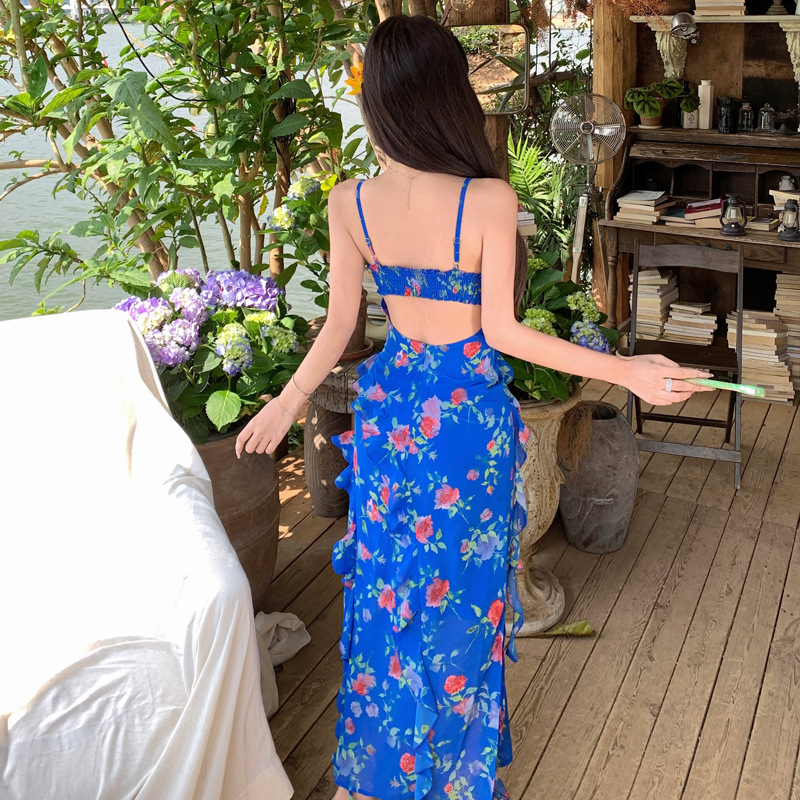 Irregular Ruffled Floral Women's Dress