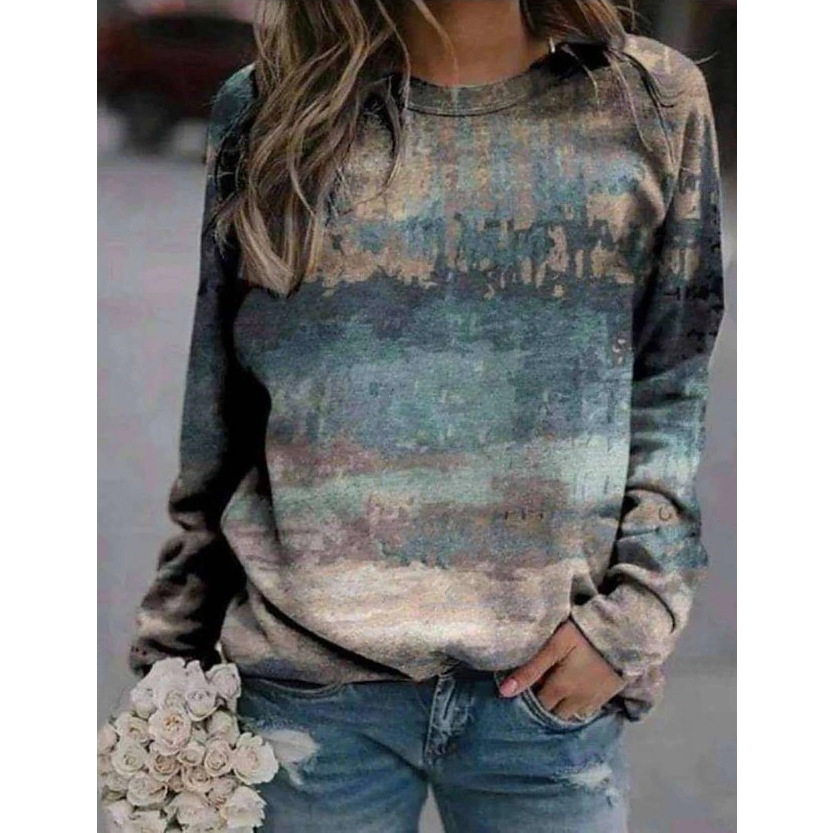 Title 12, Landscape Flower Floral Print Long Sleeve Pullover