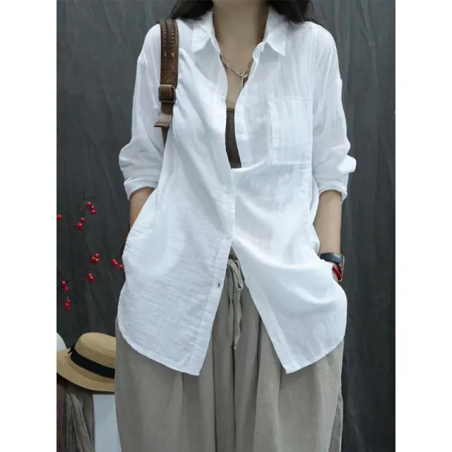 Women's Solid color Long Sleeve Blouse White - Shop at LoveMi