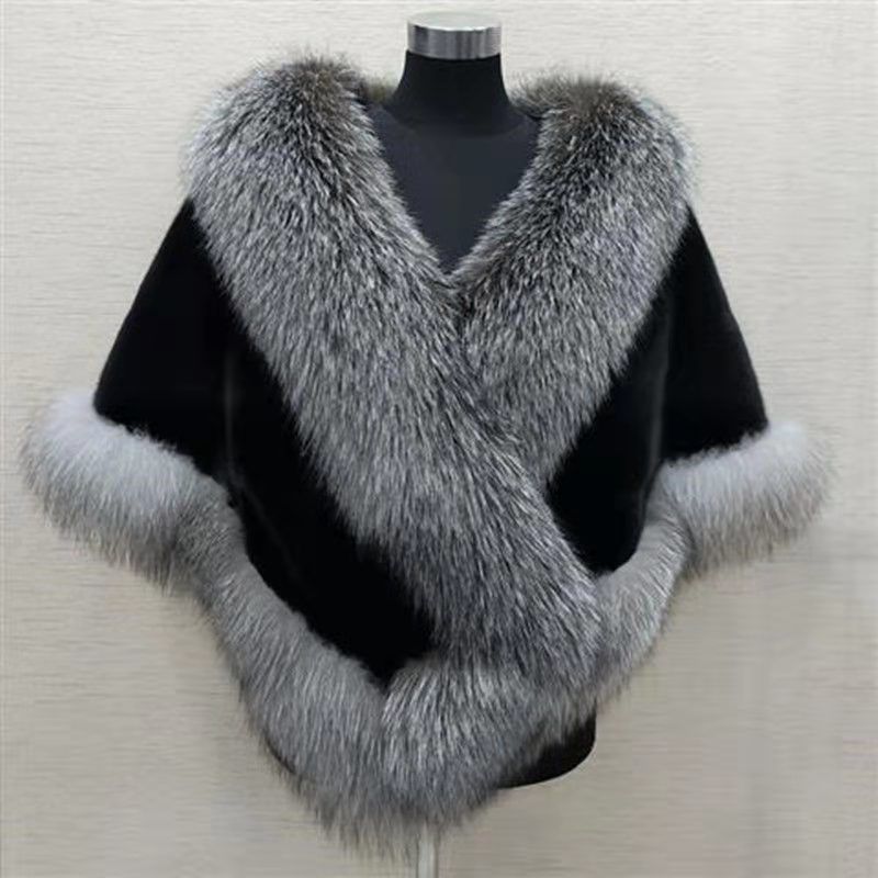 Imitated Mink Fox Fur Cape Coat - White