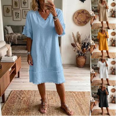 V-neck Casual Loose-fitting Dress